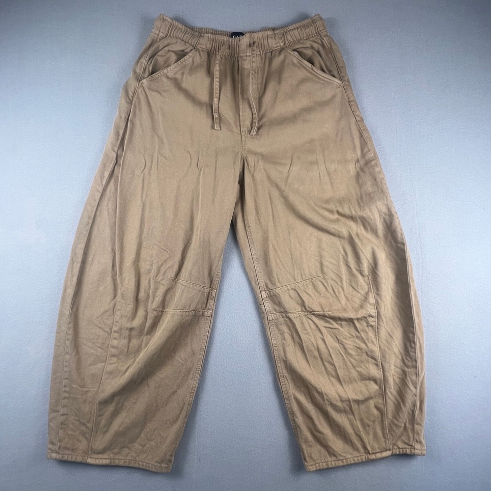 GAP Horseshoe High Rise Pants Women M Tan Mojave Cotton Lyocell Barrel Utility